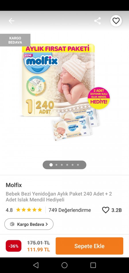 Molfix Bebek Bezi 1 Beden Yenidogan Aylik Firsat Paketi 240 Adet